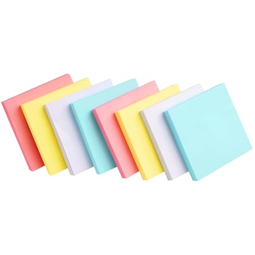 800PCS Sticky Notes, 76 X 76 mm, Farbige Haftnotizen, 100 Blätter Pro Block, Selbstklebende Klebezettel in 4 Farben (Gelb, Rosa, Blau, Weiß), Ideal Für Büro, Schule und Zuhause, Zum Notieren, Erinnern von Mewtush
