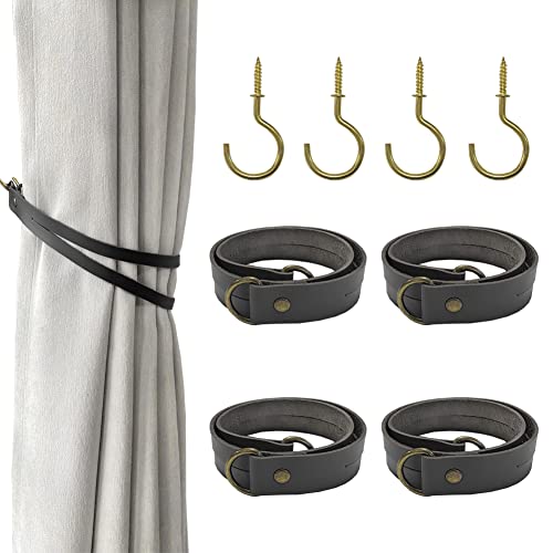 Klassische Vorhang-Raffhalter aus Leder, Retro-Stil, ohne Bohren, für Zuhause, Wohnzimmer, Schlafzimmer, Büro, dekorativ, Schwarz, 4 Stück von Mewuthede