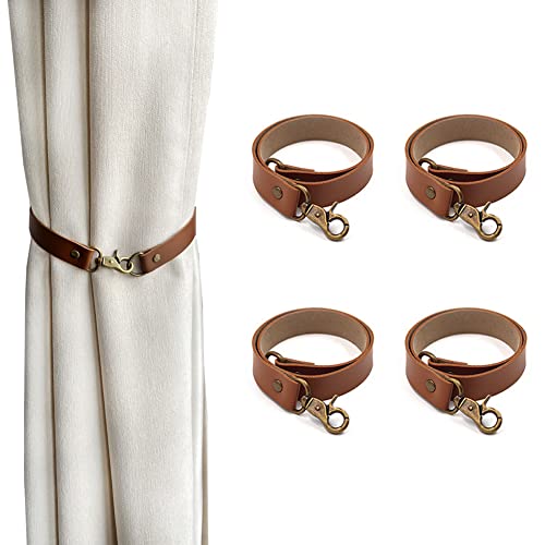 Vorhang-Raffhalter aus Leder, klassisch, ohne Bohren, für Zuhause, Büro, Wohnzimmer, Schlafzimmer, Café, dekorativ, Braun, 4 Stück von Mewuthede