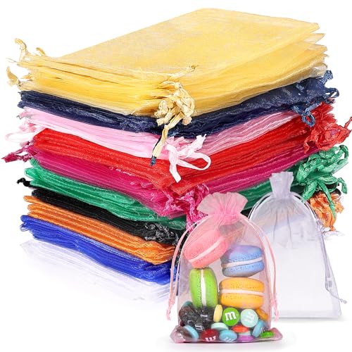 Mexgcom 100 Stück Organzasäckchen, Geschenksäckchen Schmucksäckchen, 10 x 15 CM Organza Säckchen Klein Bonbonsbeutel für Hochzeit, Geburtstag, Fest Party (Bunte) von Mexgcom