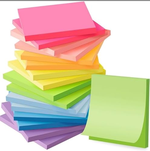 Mexgcom 16 Blöcke Haftnotizen, 76 x 76 mm Selbstklebende Klebezettel, 55 Blätter/Pad, Leicht zu Beschreiben, Sticky Notes für Schule, Büro, Zuhause (Bunt) von Mexgcom