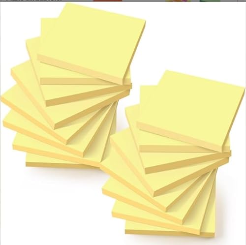 Mexgcom 16 Blöcke Haftnotizen, 76 x 76 mm Selbstklebende Klebezettel, 55 Blätter/Pad, Leicht zu Beschreiben, Sticky Notes für Schule, Büro, Zuhause (Gelb) von Mexgcom