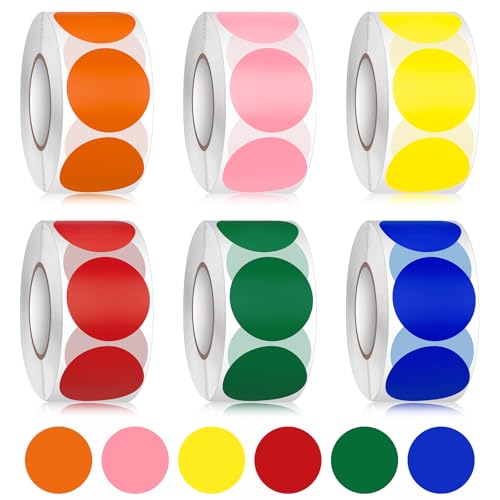 Mexgcom 3000 Stück / 6 Rollen 25 mm Runde Punktaufkleber - Klebepunkte Etiketten Markierungspunkte - Farbkodierung Aufkleber für DIY, Markieren und Kategorisieren (6 Farben) von Mexgcom