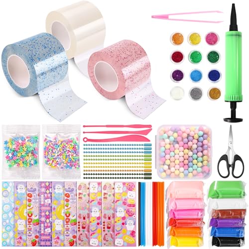 Mexgcom 65 Stücke Nano Tape Bubbles Set, Doppelseitiges Klebeband Set für Blow Bubbles, Super Elastische Nano für Stressabbau und SpaßKlebebänder (Blau + Weiß + Pink) von Mexgcom