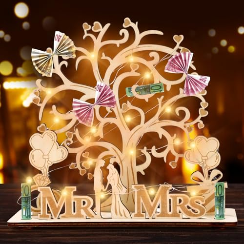 Mexgcom Geldgeschenk Hochzeit Holz, Lebensbaum Deko, Hochzeitsgeschenke für Brautpaar, Geldbaum Hochzeit, Geschenk zum Hochzeit Hochzeitstag von Mexgcom