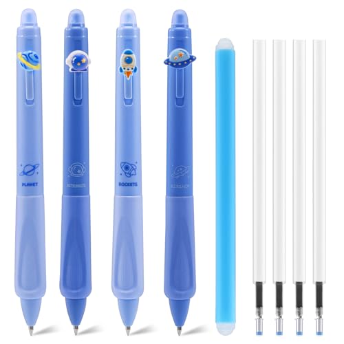 Mexgcom Radierbarer Kugelschreiber Stifte-4 Stück/Karton(blaue Minen), Kommt mit 4 Austauschbaren Schwarzen Minen und Radiergummi, Mine Durchmesser 0,5 Mm-Kugelschreiber Radierbar (Blauer Stil) von Mexgcom