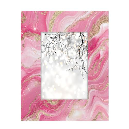 Mexpekil Bilderrahmen für Wandbehang und Tischplatte, 13 x 18 cm, goldfarben, rosa Marmor, Holz-Bilderrahmen, Heimdekoration, Geschenk von Mexpekil