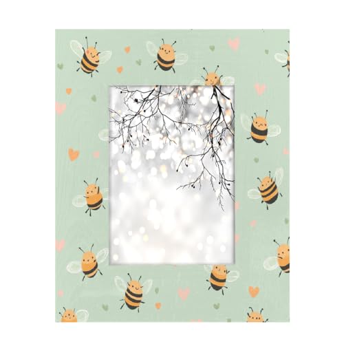 Mexpekil Bilderrahmen für Wandbehang und Tischplatte, 13 x 18 cm, niedliche Bienen, Herzen, Holz-Bilderrahmen, Heimdekoration, Geschenk von Mexpekil