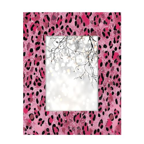 Mexpekil Bilderrahmen für Wandbehang und Tischplatte, 13 x 18 cm, rosa Glitzer, Leopardenmuster, Holz-Bilderrahmen, Heimdekoration, Geschenk, 17,8 x 12,7 cm von Mexpekil