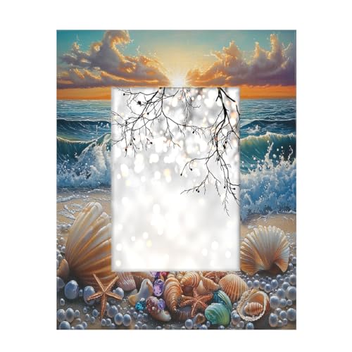 Mexpekil Bilderrahmen zum Aufhängen an der Wand und auf dem Tisch, 13 x 18 cm, Fotorahmen, Perlen, Muschelwellen, Holz-Bilderrahmen, Heimdekoration, Geschenk, 17,8 x 12,7 cm von Mexpekil