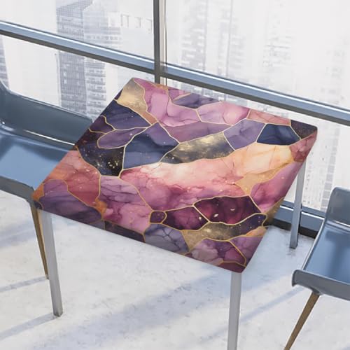 Mexpekil Bunte geometrische Marmor-Tischdecke mit elastischen Kanten, wasserdichte Tischdecke, 86 x 86 cm, für Esstisch, Küchentisch von Mexpekil