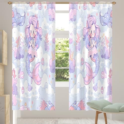 Mexpekil Durchsichtiger Fenstervorhang, Cartoon-Meerjungfrau, niedliches Muster, 2 Paneele, Voile-Vorhänge für Wohnzimmer, Schlafzimmer, Büro, Kinderzimmer, Fenstervorhänge, 140 x 198 cm lang Mexpekil Durchsichtiger Fenstervorhang, Cartoon-Meerjungfrau, niedliches Muster, 2 Paneele, Voile-Vorhänge für Wohnzimmer, Schlafzimmer, Büro, Kinderzimmer, Fenstervorhänge, 140 x 198 cm lang von Mexpekil