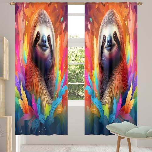 Mexpekil Durchsichtiger Fenstervorhang, buntes Kunstgemälde, Faultier-Vorhänge, 2 Paneele, Voile-Vorhänge für Wohnzimmer, Schlafzimmer, Büro, Kinderzimmer, Fenstervorhänge, 139,7 x 213,4 cm lang Mexpekil Durchsichtiger Fenstervorhang, buntes Kunstgemälde, Faultier-Vorhänge, 2 Paneele, Voile-Vorhänge für Wohnzimmer, Schlafzimmer, Büro, Kinderzimmer, Fenstervorhänge, 139,7 x 213,4 cm lang von Mexpekil