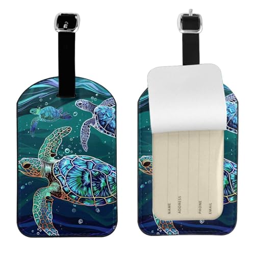 Mexpekil Gepäckanhänger aus Leder, Schildkröten, schwimmend, Grün, Schmucksteine, Koffer-Namensschilder, personalisierbar, für Privatsphäre, Reisegepäck-Etiketten für Gepäck, Handtasche, 1 Packung Mexpekil Gepäckanhänger aus Leder, Schildkröten, schwimmend, Grün, Schmucksteine, Koffer-Namensschilder, personalisierbar, für Privatsphäre, Reisegepäck-Etiketten für Gepäck, Handtasche, 1 Packung von Mexpekil