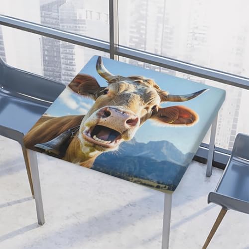 Mexpekil Lustige Kuh-Tischdecke, quadratisch, 86 x 86 cm, elastisch, wasserdicht, Tischschutz für drinnen und draußen von Mexpekil