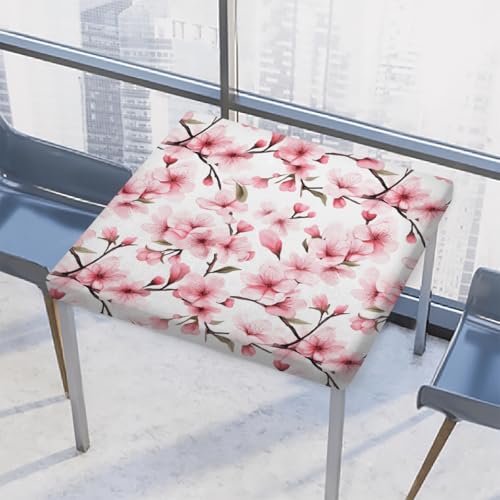 Mexpekil Quadratische Tischdecke, japanische Kirschblüten, 86 x 86 cm, elastisch, wasserdicht, Tischschutz für drinnen und draußen, Rosa von Mexpekil