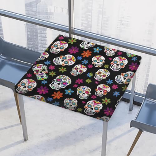 Mexpekil Quadratische Tischdecke mit Totenkopf-Motiv, 86 x 86 cm, elastisch, wasserdicht, Tischschutz für drinnen und draußen von Mexpekil