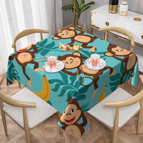 Mexpekil Quadratische Tischdecke mit tropischen Palmenblättern, Affe, Banane, 140 x 140 cm, waschbar, schmutzabweisend, dekorative Tischdecke für Esstisch, Party Mexpekil Quadratische Tischdecke mit tropischen Palmenblättern, Affe, Banane, 140 x 140 cm, waschbar, schmutzabweisend, dekorative Tischdecke für Esstisch, Party von Mexpekil