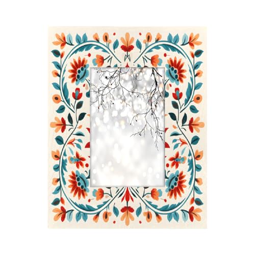 Mexpekil Rechteckiger Bilderrahmen, 10,2 x 15,2 cm, indische Maske, Blumenmuster, Holz, Fotorahmen für Schreibtisch, Tischplatte, Wandcollage, Dekoration, Wandmontage, Bilderrahmen ohne Matte von Mexpekil