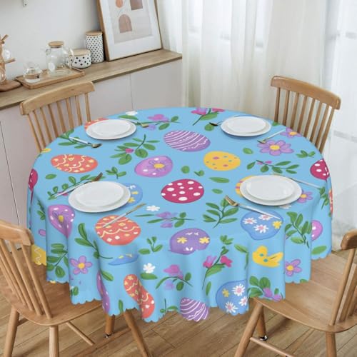 Mexpekil Runde Oster-Tischdecke mit Eierzweigen, 150 cm, abwischbar, wasserdicht, schmutzabweisend, Tischschutz, Dekoration, Tischdecke für drinnen und draußen von Mexpekil