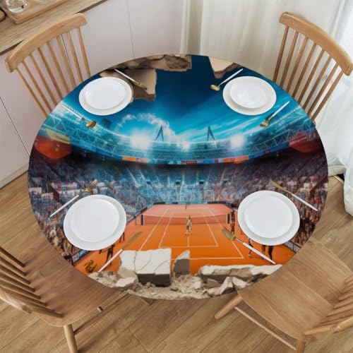Mexpekil Runde Tischdecke, Badminton- und Stadion-Tischdecke, elastisch, wasserdicht, Tischdecke für drinnen und draußen, Küche, Garten, Esszimmer, M von Mexpekil