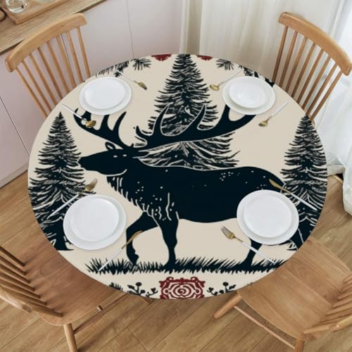 Mexpekil Runde Tischdecke, Büffelkariert, Hirsch, runde Tischdecke, elastisch, wasserdicht, Tischdecke für drinnen und draußen, Küche, Garten, Esszimmer, M von Mexpekil