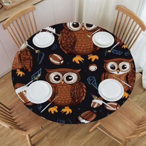 Mexpekil Runde Tischdecke, Motiv: American Football, Eule, runde Tischdecke, elastisch, wasserdicht, Tischdecke für drinnen und draußen, Küche, Garten, Esszimmer, M von Mexpekil