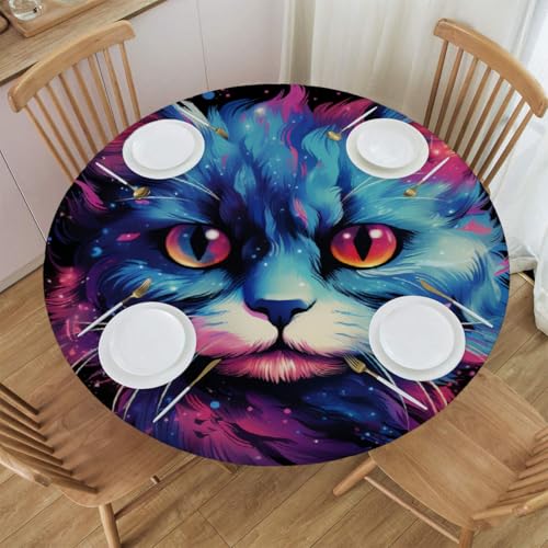Mexpekil Runde Tischdecke, Motiv: Katze, Galaxie, runde Tischdecke, elastisch, wasserdicht, Tischdecke für drinnen und draußen, Küche, Garten, Esszimmer, M von Mexpekil