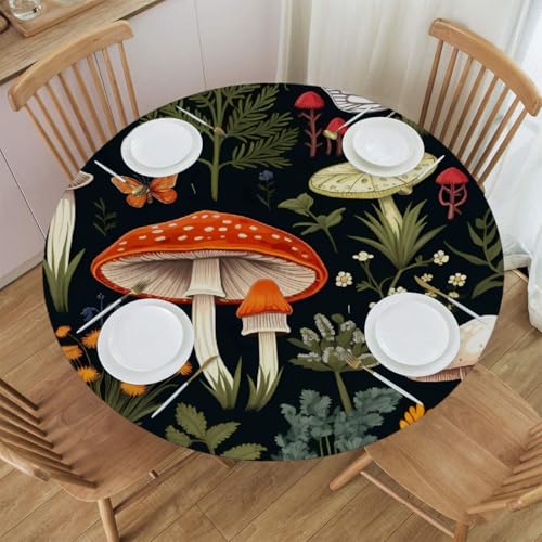 Mexpekil Runde Tischdecke, Waldpilze, Pflanzen, runde Tischdecke, elastisch, wasserdicht, Tischdecke für drinnen und draußen, Küche, Garten, Esszimmer, M von Mexpekil