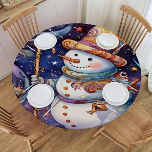 Mexpekil Runde Tischdecke, Weihnachts-Schneemann, runde Tischdecke, elastisch, wasserdicht, Tischdecke für drinnen und draußen, Küche, Garten, Esszimmer, M von Mexpekil