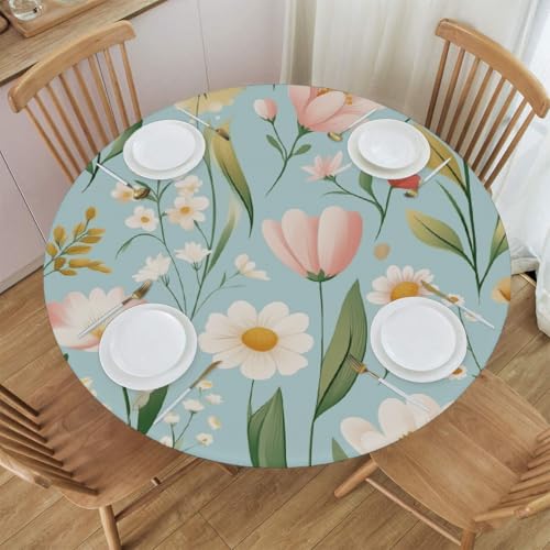 Mexpekil Runde Tischdecke, blaue Wildblumen, runde Tischdecke, elastisch, wasserdicht, Tischdecke für drinnen und draußen, Küche, Garten, Esszimmer, Größe M von Mexpekil