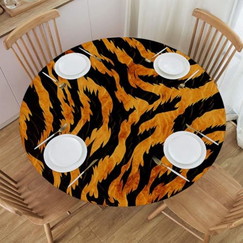 Mexpekil Runde Tischdecke, elastische Kanten, wasserdicht, für Terrasse, Garten, Küche (Vinatge-Tigerdruck, Durchmesser 114,4 - 127,7 cm) von Mexpekil