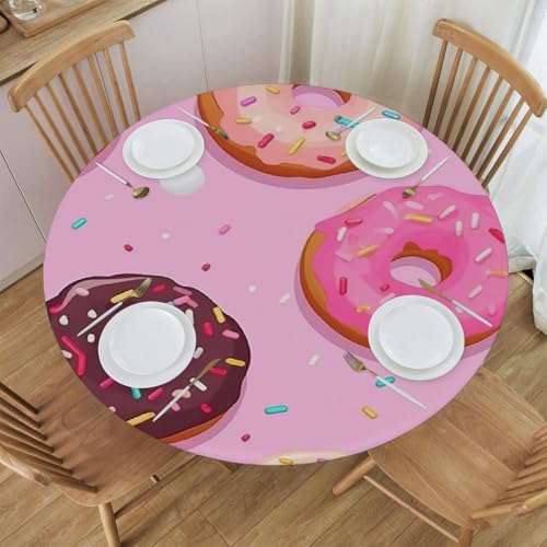 Mexpekil Runde Tischdecke, elastische Kanten, wasserdicht, rund, Outdoor-Tischdecke für Terrasse, Garten, Küche (Donuts Pink, Durchmesser 114,4 - 127,7 cm) von Mexpekil
