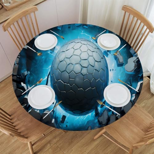 Mexpekil Runde Tischdecke, elastische Kanten, wasserdicht, rund, für Terrasse, Garten, Küche (3D-Golf mit Energielicht, Durchmesser 114,4 - 127,7 cm) von Mexpekil