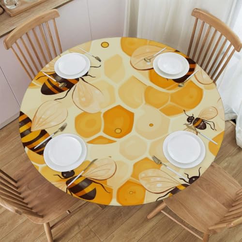 Mexpekil Runde Tischdecke, niedliche Bienenwaben, runde Tischdecke, elastisch, wasserdicht, Tischdecke für drinnen und draußen, Küche, Garten, Esszimmer, M von Mexpekil