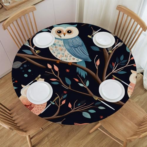 Mexpekil Runde Tischdecke, niedliche Eule, runde Tischdecke, elastisch, wasserdicht, Tischdecke für drinnen und draußen, Küche, Garten, Esszimmer, M von Mexpekil