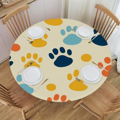 Mexpekil Runde Tischdecke, niedlicher Katzenpfotenabdruck, runde Tischdecke, elastisch, wasserdicht, Tischdecke für drinnen und draußen, Küche, Garten, Esszimmer, M von Mexpekil