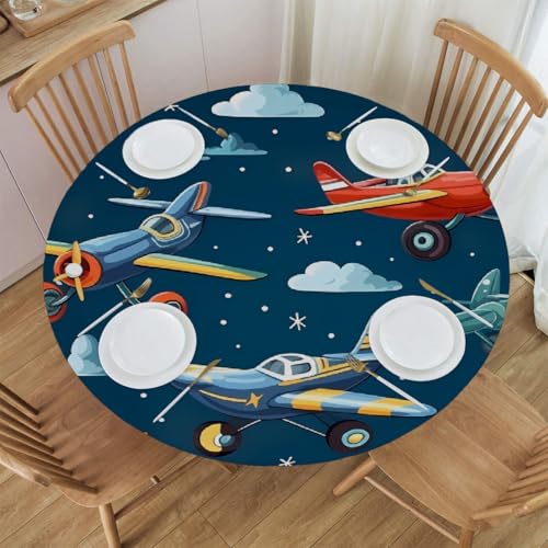 Mexpekil Runde Tischdecke, niedliches Flugzeug, runde Tischdecke, elastisch, wasserdicht, Tischdecke für drinnen und draußen, Küche, Garten, Esszimmer, Größe M von Mexpekil
