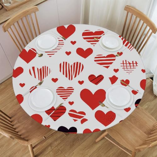 Mexpekil Runde Tischdecke, niedliches rotes Liebesherz, runde Tischdecke, elastisch, wasserdicht, Tischdecke für drinnen und draußen, Küche, Garten, Esszimmer, M von Mexpekil