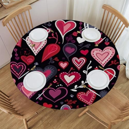 Mexpekil Runde Tischdecke, verschiedene rote Herzen, runde Tischdecke, elastisch, wasserdicht, Tischdecke für drinnen und draußen, Küche, Garten, Esszimmer, M von Mexpekil