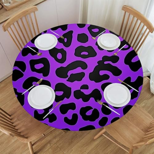 Mexpekil Runde Tischdecke, violetter Leopardenmuster, rund, elastisch, wasserdicht, Tischdecke für drinnen und draußen, Küche, Garten, Esszimmer, Größe M von Mexpekil