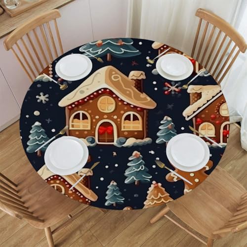 Mexpekil Runde Tischdecke, wasserdicht, abwischbar, Tischdecke mit elastischem Rand, Weihnachtsbaum-Schutz für Küche, Esstisch, Größe S, 101,6 - 111,8 cm von Mexpekil