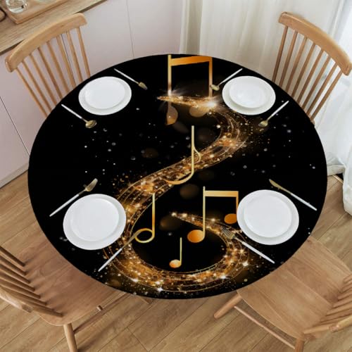 Mexpekil Runde Tischdecken, Kunstmusiknoten-Druck, elastische Kanten, runde Tischdecke, abwischbar, ölbeständig, Outdoor-Tischdecke für Küche, Esstisch, 101,6-111,8 cm im Durchmesser von Mexpekil