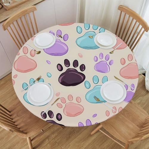 Mexpekil Runde Tischdecken, Motiv: Katze und Hund, niedliche Tierpfoten, elastische Kanten, runde Tischdecke, abwischbar, ölbeständig, Outdoor-Tischdecke für Küche, Esstisch, 101,6 - 111,8 cm im von Mexpekil