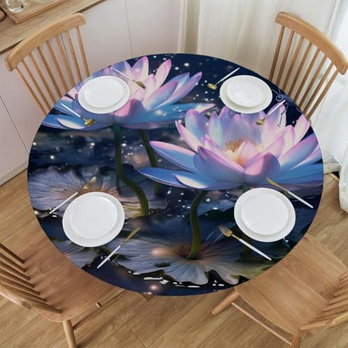 Mexpekil Runde Tischdecken, schöne Schmetterlings-Wasserlilie, Lotus, elastische Kanten, runde Tischdecke, abwischbar, ölbeständig, Outdoor-Tischdecke für Küche, Esstisch, 101,6-111,8 cm im von Mexpekil
