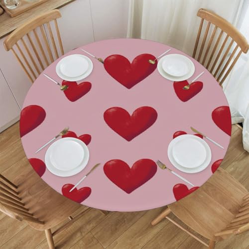 Mexpekil Runde Tischdeckenbezüge, rosa rote Herzen, runde Tischdecke, elastisch, wasserdicht, Tischdecke für drinnen und draußen, Küche, Garten, Esszimmer, M von Mexpekil