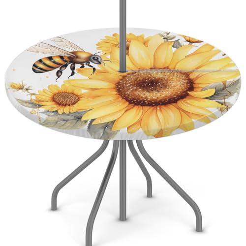 Mexpekil Tischdecke, Biene, Sonnenblume, wasserdicht, öldicht, mit Schirmloch und Reißverschluss, für den Außenbereich, runde Tischdecke für Picknick, Garten, Outdoor, 114,3–142,2 cm Mexpekil Tischdecke, Biene, Sonnenblume, wasserdicht, öldicht, mit Schirmloch und Reißverschluss, für den Außenbereich, runde Tischdecke für Picknick, Garten, Outdoor, 114,3–142,2 cm von Mexpekil