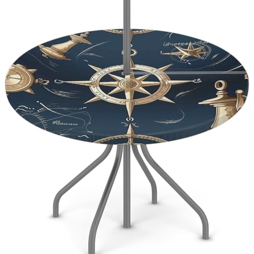 Mexpekil Tischdecke, Segelkompass, wasserdicht, öldicht, mit Schirmloch und Reißverschluss, für den Außenbereich, runde Tischdecke für Picknick, Garten, Outdoor, 114,3–142,2 cm Mexpekil Tischdecke, Segelkompass, wasserdicht, öldicht, mit Schirmloch und Reißverschluss, für den Außenbereich, runde Tischdecke für Picknick, Garten, Outdoor, 114,3–142,2 cm von Mexpekil