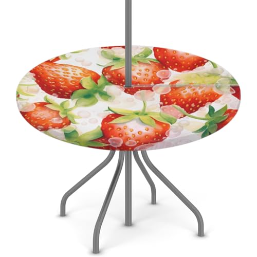 Mexpekil Tischdecke, Wasserfarben, Erdbeere, wasserdicht, öldicht, mit Schirmloch und Reißverschluss, für den Außenbereich, runde Tischdecke für Picknick, Garten, Outdoor, 91,4–111,8 cm Mexpekil Tischdecke, Wasserfarben, Erdbeere, wasserdicht, öldicht, mit Schirmloch und Reißverschluss, für den Außenbereich, runde Tischdecke für Picknick, Garten, Outdoor, 91,4–111,8 cm von Mexpekil