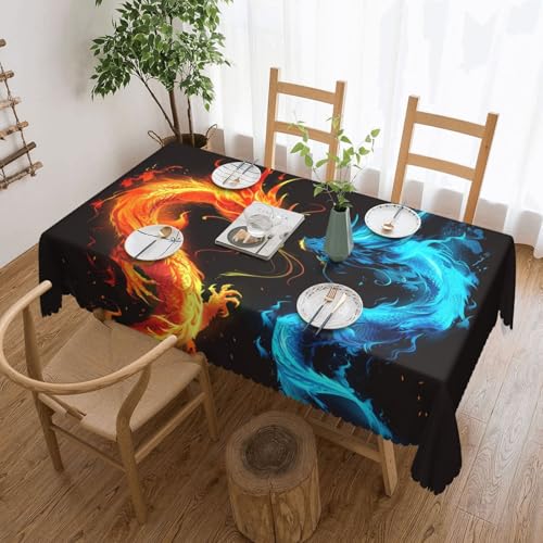 Mexpekil Tischdecke mit Drachen-Motiv, abwischbar, wasserdicht, schmutzabweisend, Tischschutz, Dekoration, rechteckige Tischdecke für drinnen und draußen, Blau / Orange, 137 x 183 cm von Mexpekil
